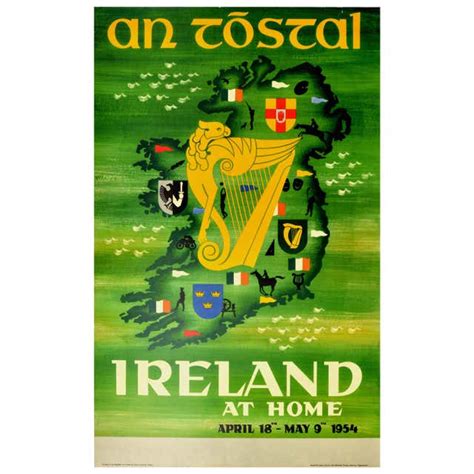Original Vintage Poster An Tostal Ireland At Home Travel Map Festival