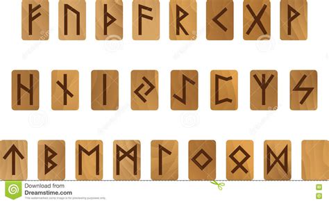 Wooden Alphabet With Ancient Old Norse Runes Futhark Set Of