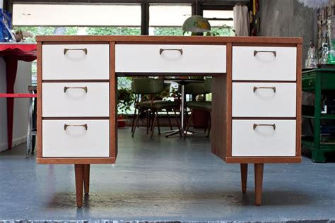 It offers a simple sophistication to any modern space. Office Desk Wooden White Drawers Mid Century Handmade ...