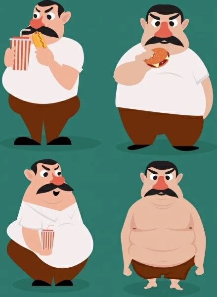 Fat Man Icons Funny Cartoon Character Vectors Graphic Art Designs In