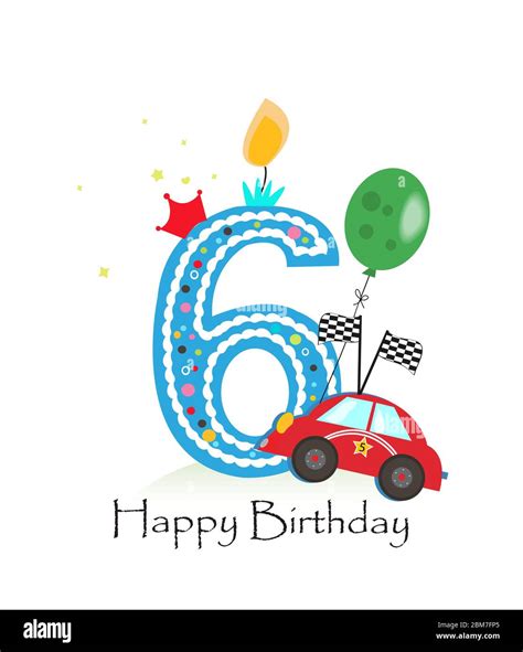 Happy Sixth Birthday Candle Baby Boy Greeting Card With Race Car