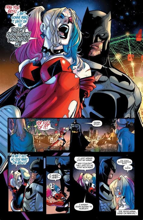 Batman And Harley Kissing In The Dark Knight Comic Strip With An Image Of Fireworks Behind Them