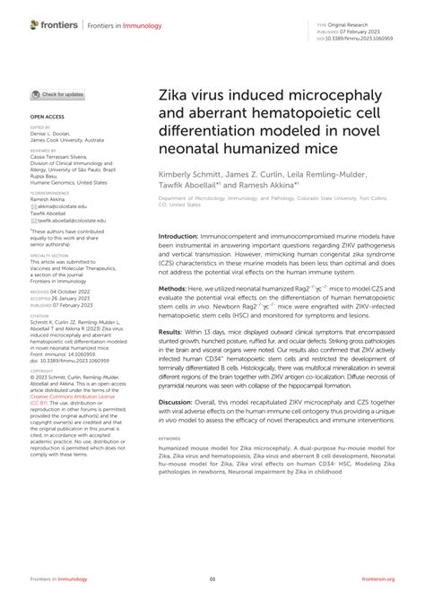 Pdf Zika Virus Induced Microcephaly And Aberrant Hematopoietic Cell