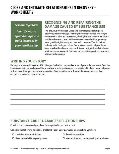 Close And Intimate Relationships In Recovery Worksheet 2 Cod Journey To Recovery