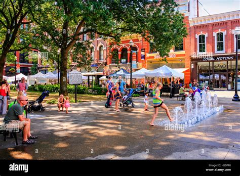 People Enjoying The Summer In Market Square Knoxville Tn Stock Photo
