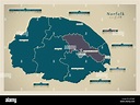 Modern Map - Norfolk county with district labels and cities UK ...
