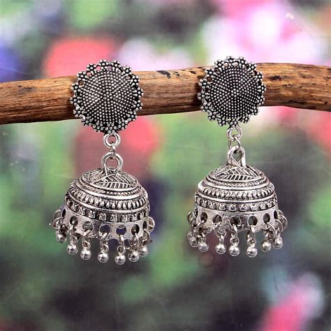 Oxidized Silver Plated Jhumka Earring Indian Jewelry Ethnic Jewelry Earrings
