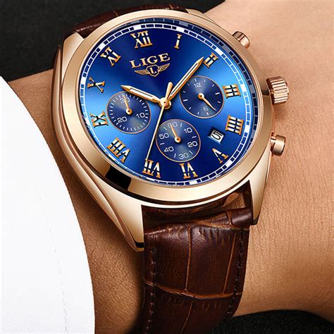 Lige High End Luxury Mens Watch With Blue Face 30m Waterproof Ts