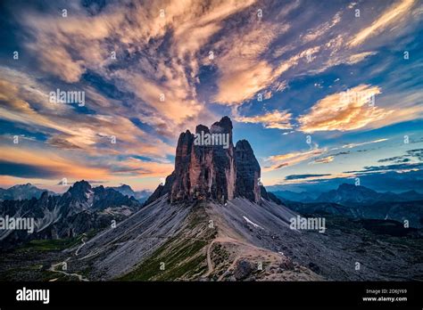 Sunset On Paternkofel And Drei Zinnen Hi Res Stock Photography And