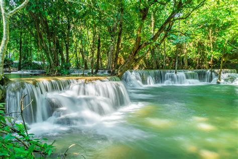 Huay Mae Kamin Waterfall At Kanchanaburi In Thailand Stock