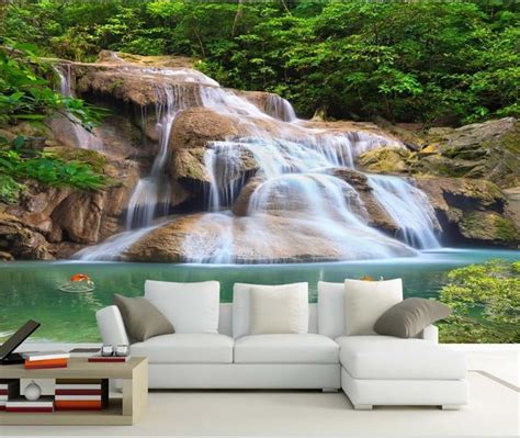 3d Photo Wallpaper Custom Living Room Mural Waterfall Lake Forest 3d