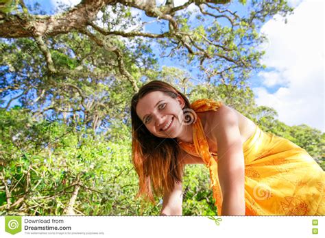 Beautiful Young Woman At Hahei Beach New Zealand Stock Image Image