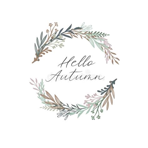 Hello Autumn Handwritten Text Autumn Greeting Card Postcard Poster