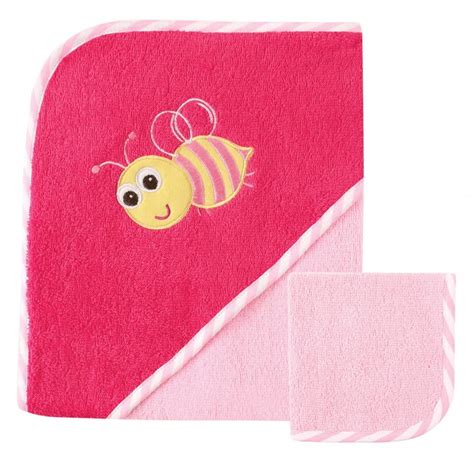 Luvable Friends Baby Girl Cotton Hooded Towel And Washcloth Bee One