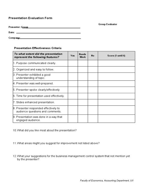 Formal Presentation Evaluation Form Pdf Pdf