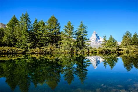 Grindjisee Beautiful Lake With Reflection Of Matterhorn At Zermatt