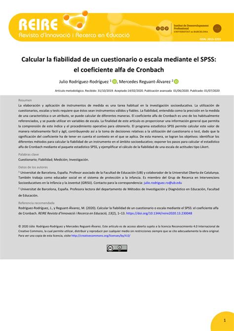 PDF Calcular la fiabilitat de un qüestionario o escala mediante el