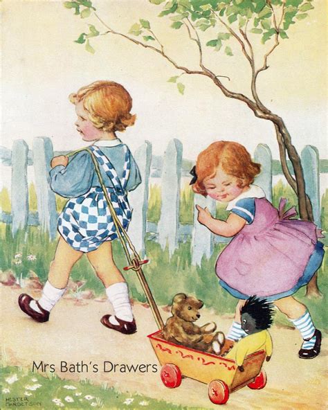 Vintage Childrens Illustration Boy And Girl With Toy Cart Etsy