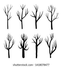 Collection Trees Silhouettes Isolated Naked Trees Stock Vector Royalty Free