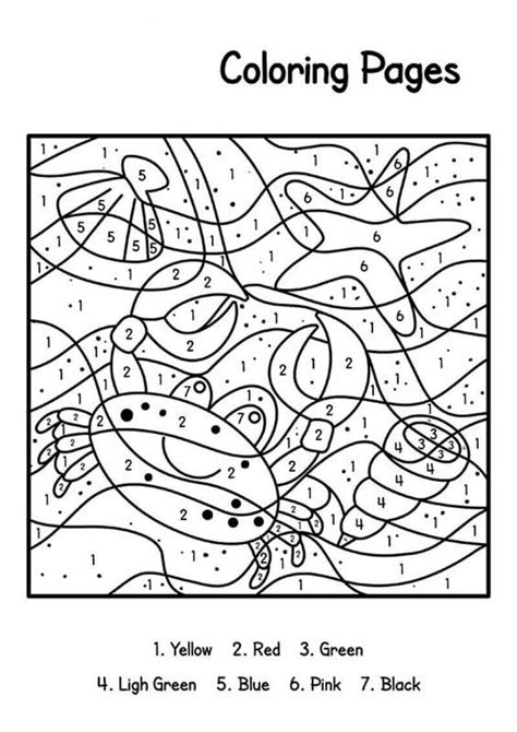 Good Crab On Beach Color By Number Coloring Page Download Print Or