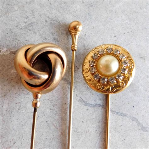 Lot Of 3 Goldtone Extra Long Hat Pins Victorian Edwardian Etsy