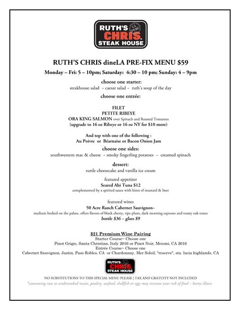 Ruth Chris Lunch Menu Prices Asking List
