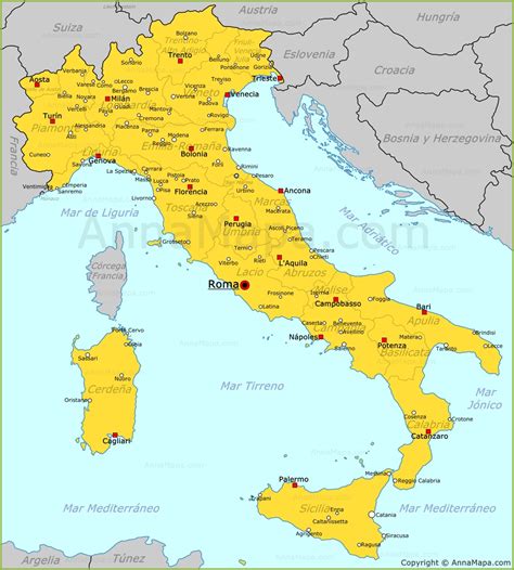 Las regiones de italia en el mapa de italia para aprender y probar con test quiz tus conocimientos de geografia de italia y saber las regiones italianas es. Mapa de Italia | Plano Italia - AnnaMapa.com