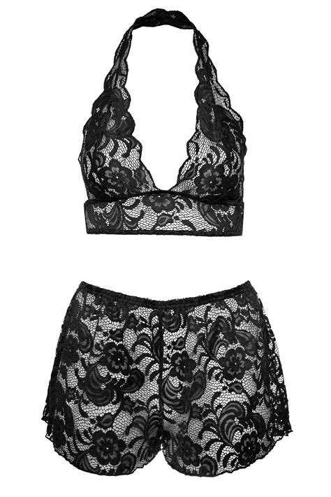 Limited Collection Black Lace Bralette And Shorts Lingerie Set Yours