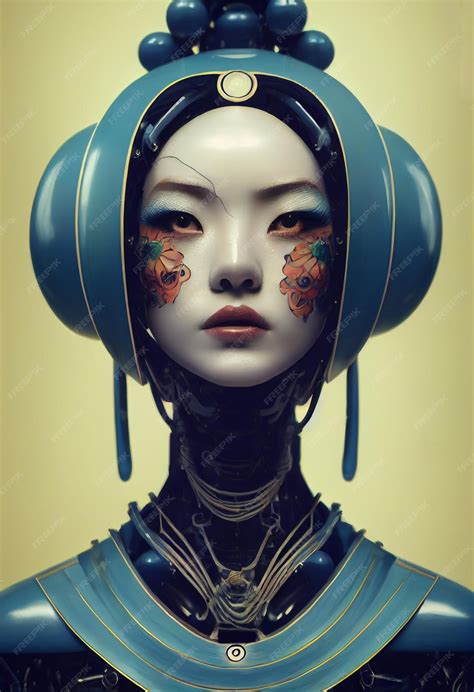 Premium Photo Cinematic Illustration Of An Android Robot Geisha Woman