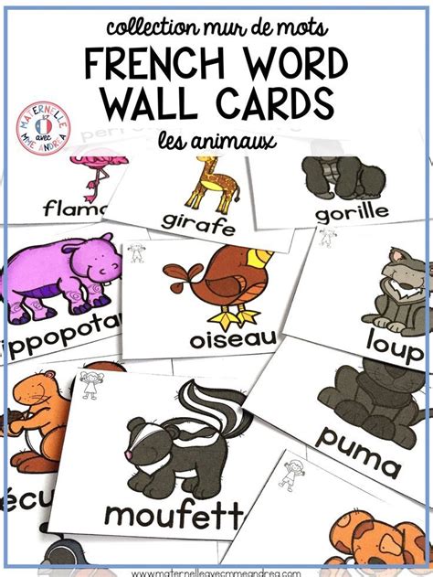 60 Different French Animal Word Wall Cards In Both Colour And Black
