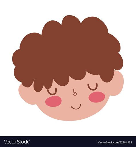 Face Cute Boy Curly Hair Cartoon Isolated Icon Vector Image