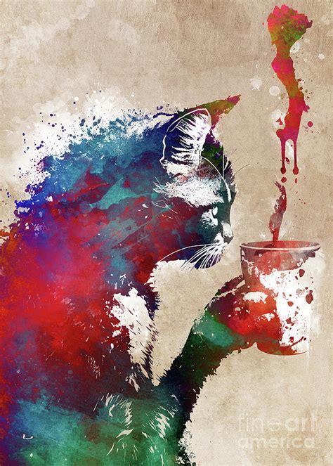 Cat Coffee Graphic Art Cat Digital Art By Justyna Jaszke Jbjart Fine