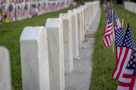 Military Grave Marker Decorated With American Flags Stock Image Image