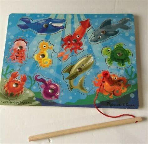 Melissa And Doug Magnetic Wooden Fishing Game And Puzzle Ocean Animal