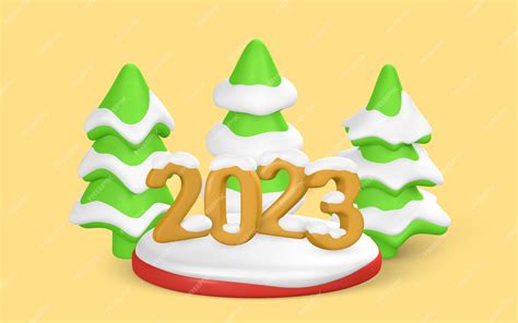 2023 Happy New Year Numéro 2023 Scène Ronde Et Sapin De Noël 3d En