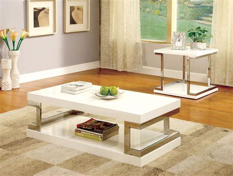 Messina Contemporary White Gloss Chrome Coffee Table
