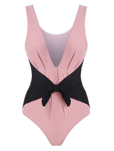30 Off 2021 Contrast Bowknot Pleated Detail One Piece Swimsuit In