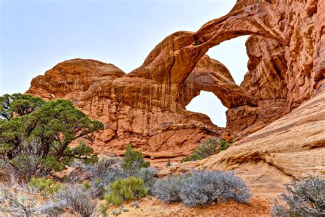 Arches National Park Uta Usa Rock Arch Sky Trees Stones Rocks Desert