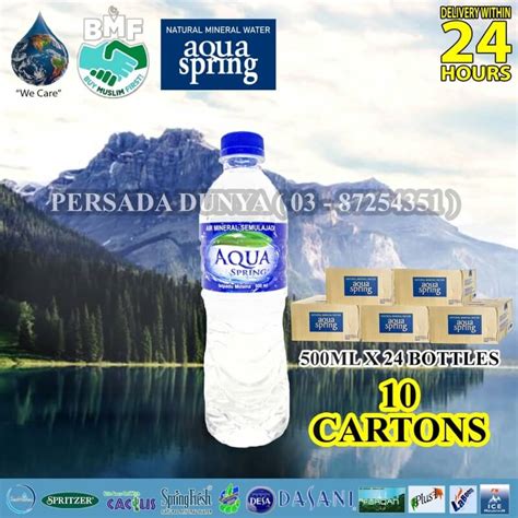 Package Of 10 Cartons Aqua Spring Mineral Water 500ml X 24 Bottles