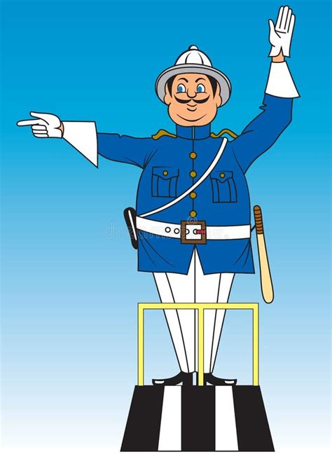 Traffic Policeman Stop Hand Signal Shield Cartoon Stock Illustration