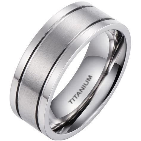 Mens Titanium Ring 8mm Classic Wedding Band P559 3782 Image 