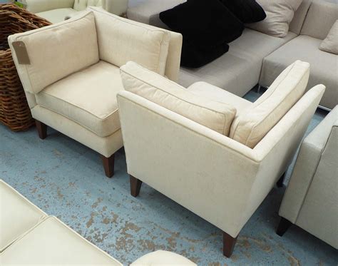 Corner Chairs A Pair In Cream Studded Fabric On Square Supports 70cm