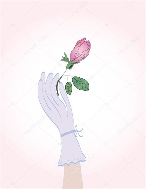 Woman Hand In Glove Holding Flower Stock Vector Tasia