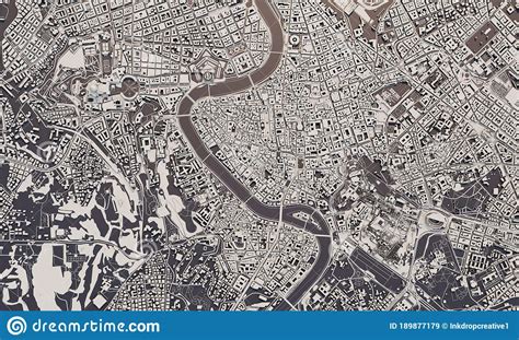 Rome Italy City Map 3d Rendering Aerial Satellite View Stock