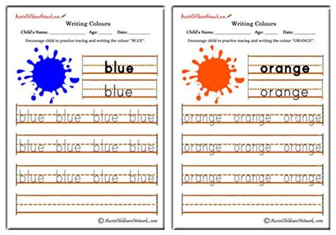 Print or download five pdf pages of cursive letter writing practice worksheets. Writing Colours - Aussie Childcare Network