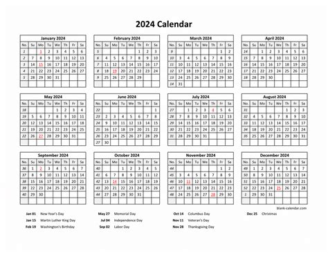 Yearly 2024 Calendars