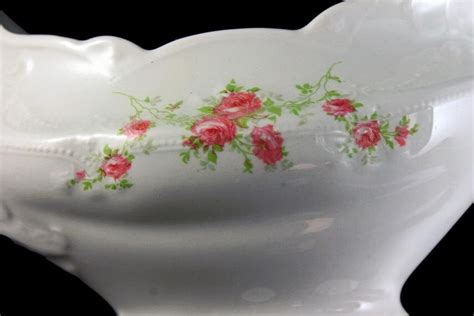 Antique Gravy Boat Wood And Son Royal Semi Porcelain Pink Rose