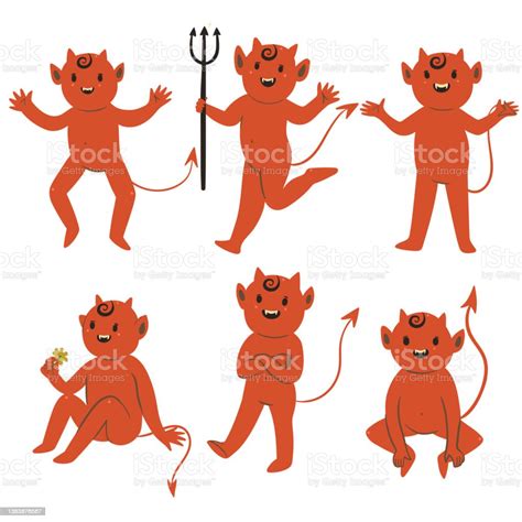 Set Of Cute Devils Isolated On White Background Vector Graphics Stock Illustration Download