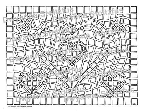 Mosaic Heart Coloring Page  Etsy Heart Coloring Pages Coloring