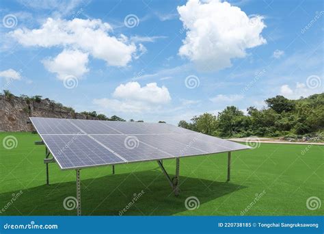 Solar Energy Panels And Sunlight At Sunset Concept Of Sustainable